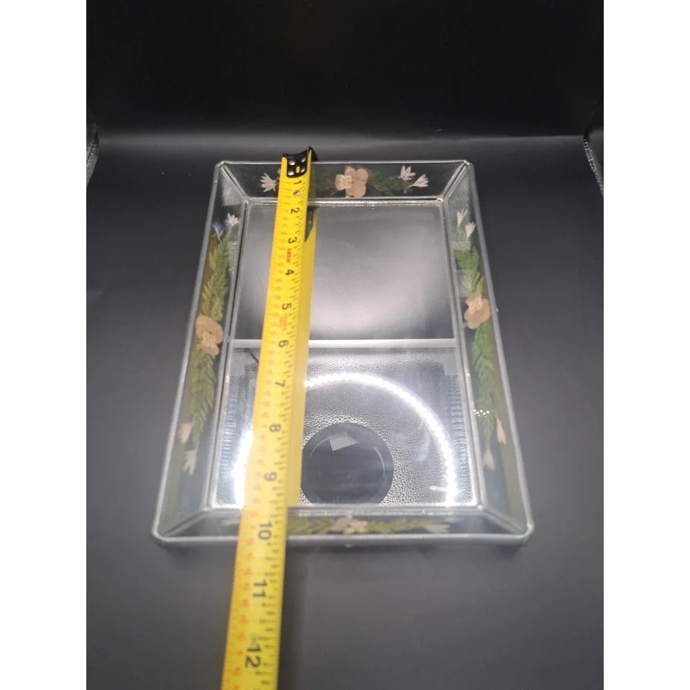 Vintage International Silver Company Glass Handpainted Floral Vanity Tray GUC